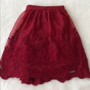 Hollister Red/Burgundy Floral Skirt